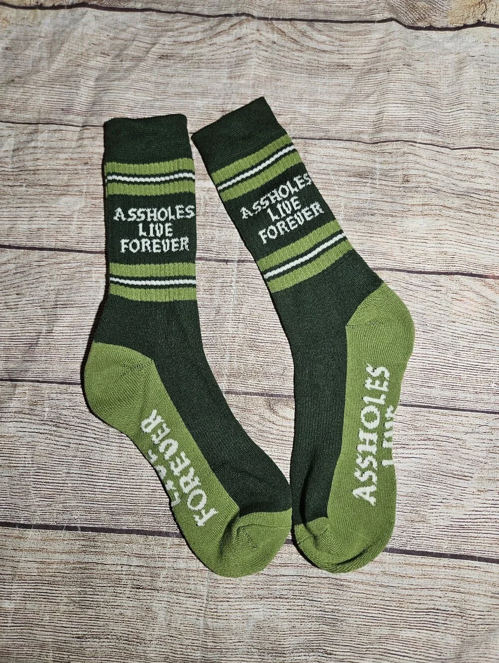 Assholes live forever green crew socks